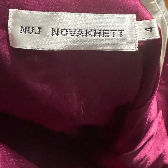 Nuj Novakhett White Satin Ruffle Mini Dress SZ 4 Elegant Tiered Cocktail - Picture 5 of 5